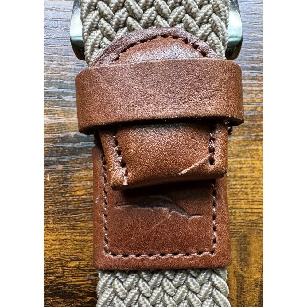 Tommy Bahama Mens Woven Braided Belt Tan Leather Trim L/XL